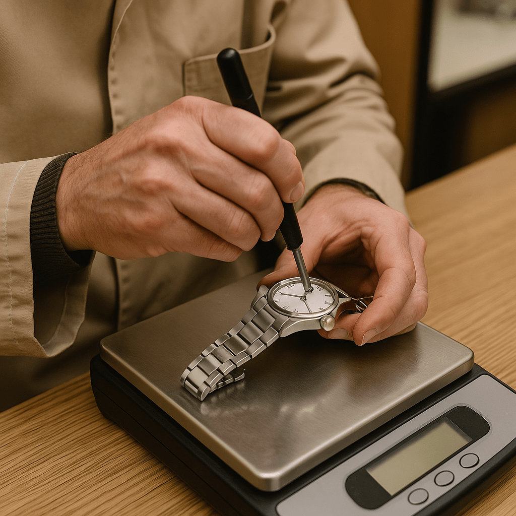 Watchmaker resealing water resistant wristwatch after battery change in Minneapolis store