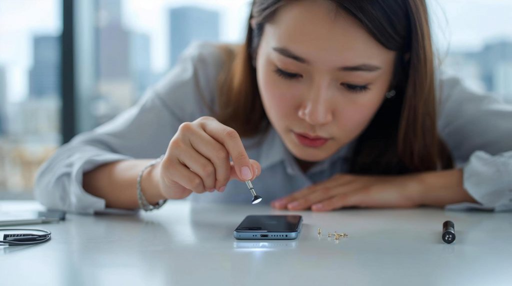 Technician performing iPhone charging port repair Minneapolis at Fixology Repair