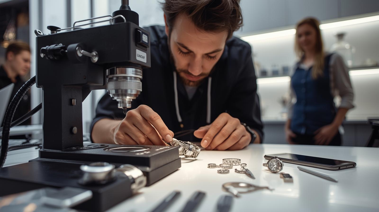 Technician providing engraving services Minneapolis MN at Fixology Repair for jewelry watches and gifts