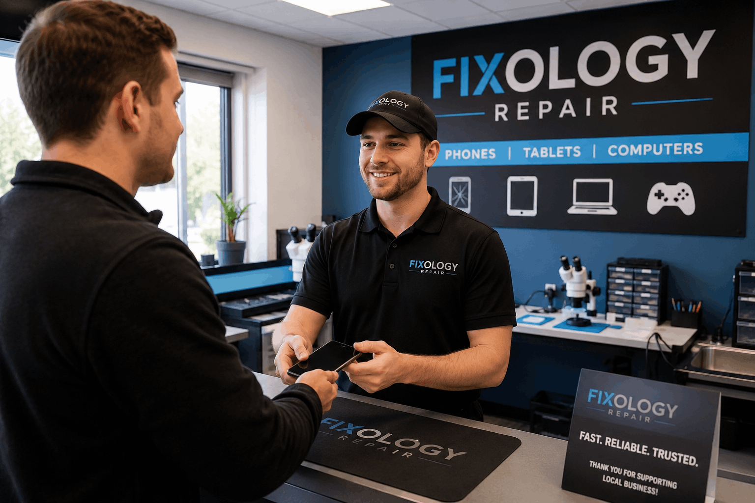 Customer receiving phone charging port repair Minneapolis MN service from Fixology Repair ()